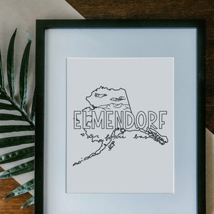Elmendorf Air Force Base Print Framed, Unframed - Military Base Illustration Poster, AFB Gift, JBER Sign, Duty Station Wall, Alaska Drawing