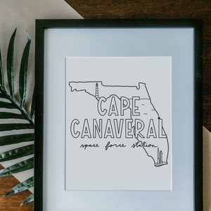 Cape Canaveral Space Force Station Print Framed, Unframed - Military Base Illustration Poster, SFS Sign, Duty Station Wall, Florida Drawing