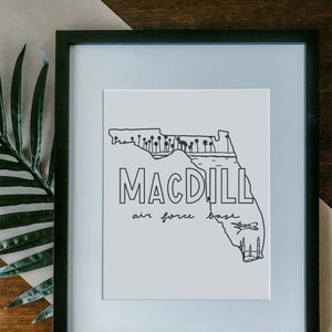 MacDill Air Force Base Print Framed, Unframed - Military Base Illustration Poster, Gift, AF Base Sign, Duty Station Wall, Florida Drawing