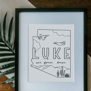 Luke Air Force Base Print Framed, Unframed - Military Base Illustration Poster, Military Gift, AFB Sign, Duty Station Wall, Arizona Drawing