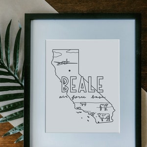 Beale Air Force Base Print Framed or Unframed - Military Base Illustration Poster, Gift, AF Base Sign, Duty Station Wall, California Drawing