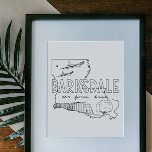 Barksdale Air Force Base Print Framed, Unframed - Military Base Illustration Poster Gift, AF Base Sign, Duty Station Wall, Louisiana Drawing