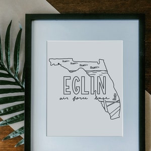 Eglin Air Force Base Print Framed, Unframed - Military Base Illustration Poster, Military Gift, AFB Sign, Duty Station Wall, Florida Drawing