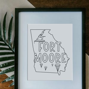 Fort Moore (Benning) Base Print Framed, Unframed - Military Illustration Poster, Military Gift, Army Base Sign, Duty Station Wall, Drawing
