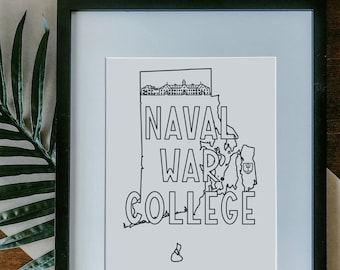 Naval War College Print Unframed - Military Digital Illustration, Military Gift, Military School Sign, Military School Poster