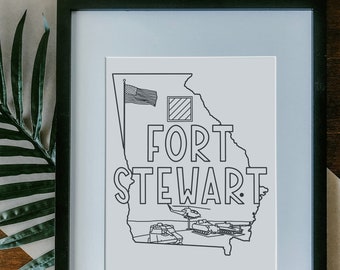 Fort Stewart Base Print Unframed - Military Base Illustration, Military Gift, Military Duty Station Sign, Military Base Poster