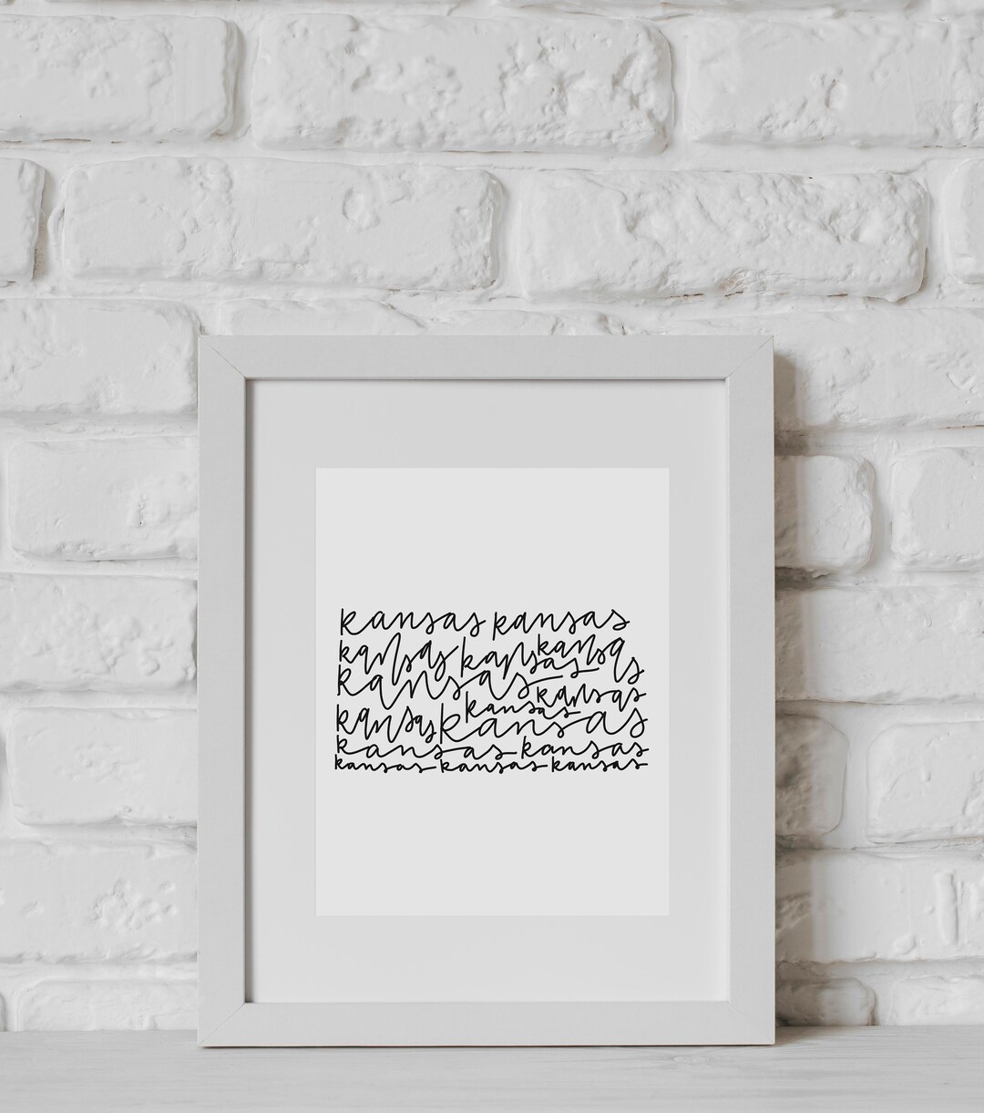 Kansas State Cursive Lettered Print - State Silhouette Collection, KS ...