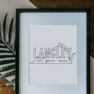 Langley Air Force Base Print Framed, Unframed - Military Base Illustration Poster, Gift, AF Base Sign, Duty Station Wall, Virginia Drawing