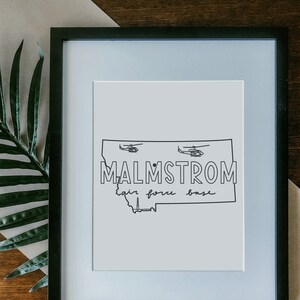 Malmstrom Air Force Base Print Framed, Unframed  - Military Base Illustration Poster, Gift, AF Base Sign, Duty Station Wall, Montana Drawing