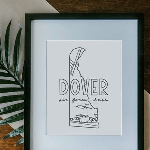 Dover Air Force Base Print Framed, Unframed - Military Base Illustration Poster, Gift, AFB Sign, Duty Station Wall, Delaware Drawing