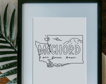 McChord Air Force Base Unframed - Military Base Illustration, Military Gift, Military Duty Station Sign, Military Base Poster