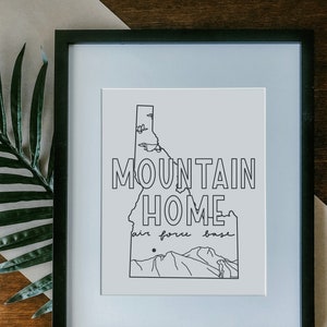 Mountain Home Air Force Base Print Framed, Unframed - Military Base Illustration Poster, Gift, AFB Sign, Duty Station Wall, Idaho Drawing