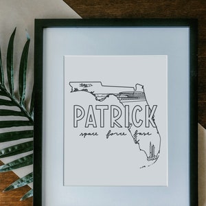 Patrick Space Force Base Print Framed, Unframed - Military Illustration Poster, Gift, SFB Station Sign, Duty Station Wall, Florida Drawing
