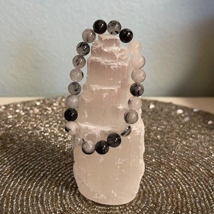 Tourmaline Quartz Bracelet Handmade Natural Gemstones 8mm 7 inch