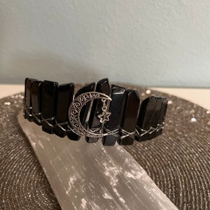 Obsidian Moon Goddess Star Pendant Crown Tiara Witch Wicca Gothic Royalty Wedding Fairy Headband Rave Mermaid Headpiece