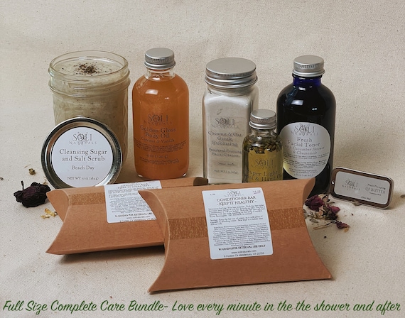 Complete Care Bundle- Shampoo & Condition Bars, Sugar Scrub, Face Cleanser, Toner, Facial/Hand Oil, Body Oil, Lip Butter