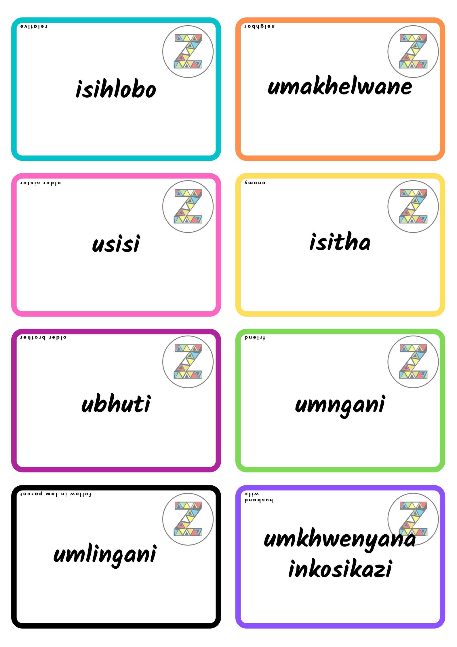 Downloadable Zulu Flashcards People Work School Learn Zulu, Print at