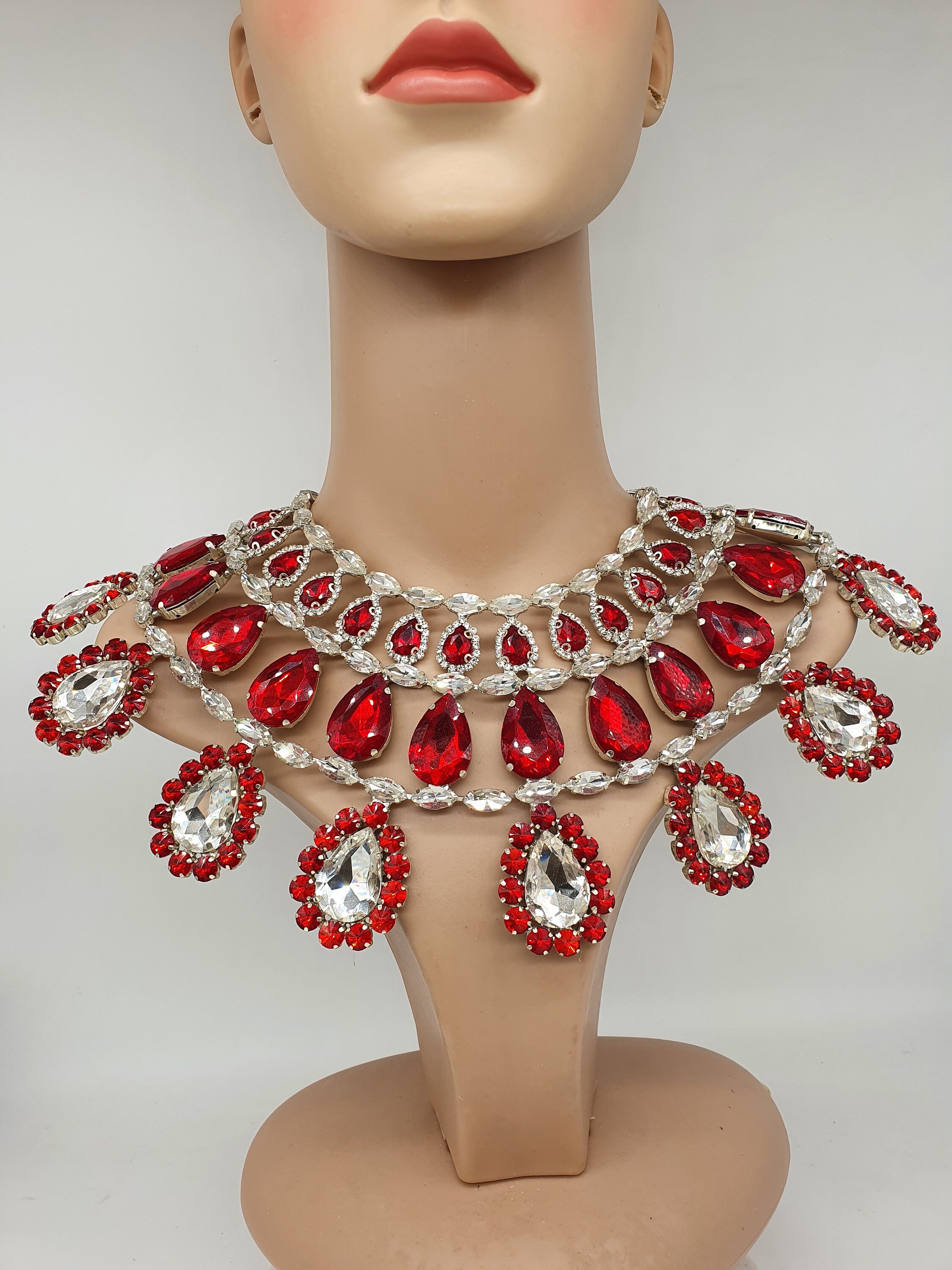 Drag queen jewellery pink XXL statement necklace red and clear | Etsy