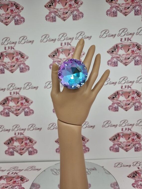 Drag Queen Jewellery Xl Single Stone Adjustable Purple Ab Ring Etsy
