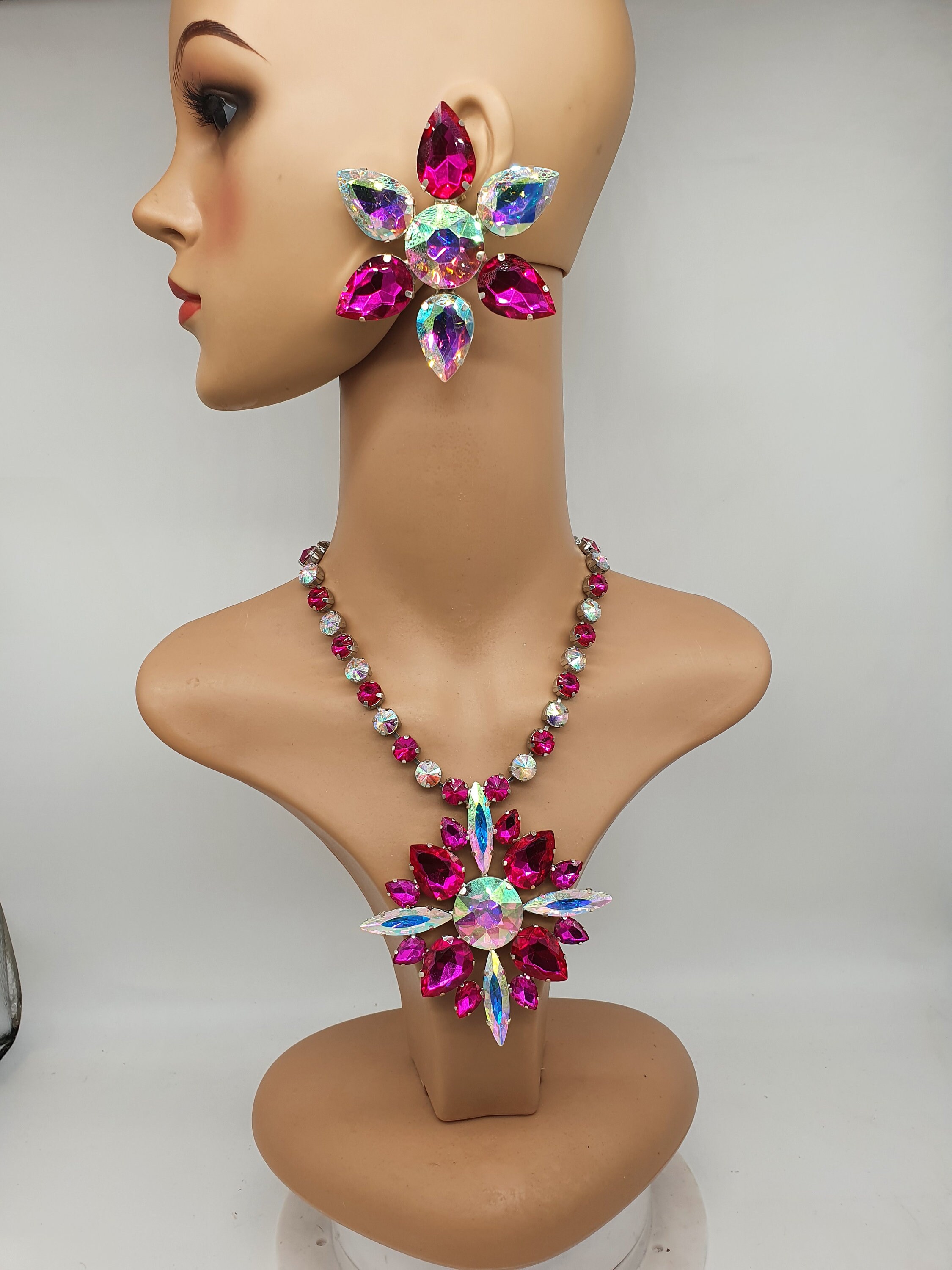 Drag queen jewellery ab and pink necklace and matching Etsy