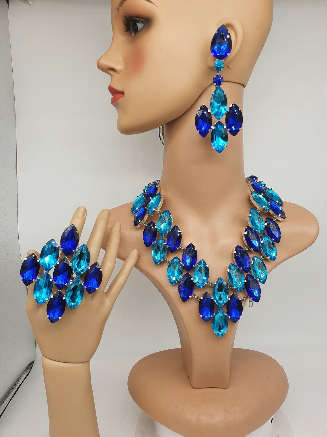 Drag Queen Jewellery Blue and Turquoise Set Necklace Earrings Etsy