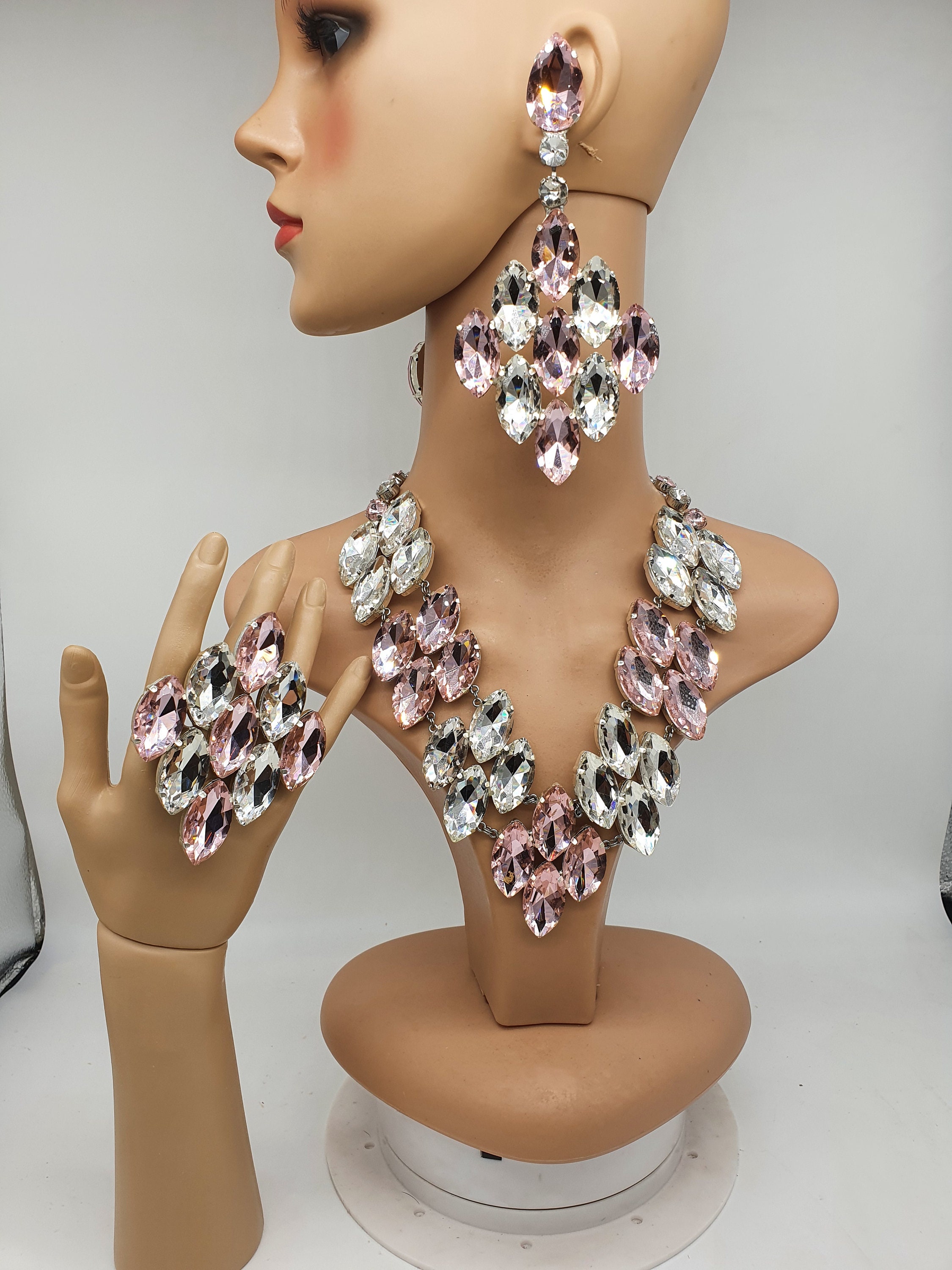Drag Queen Jewellery Baby Pink and Clear Full Set Necklace Etsy UK