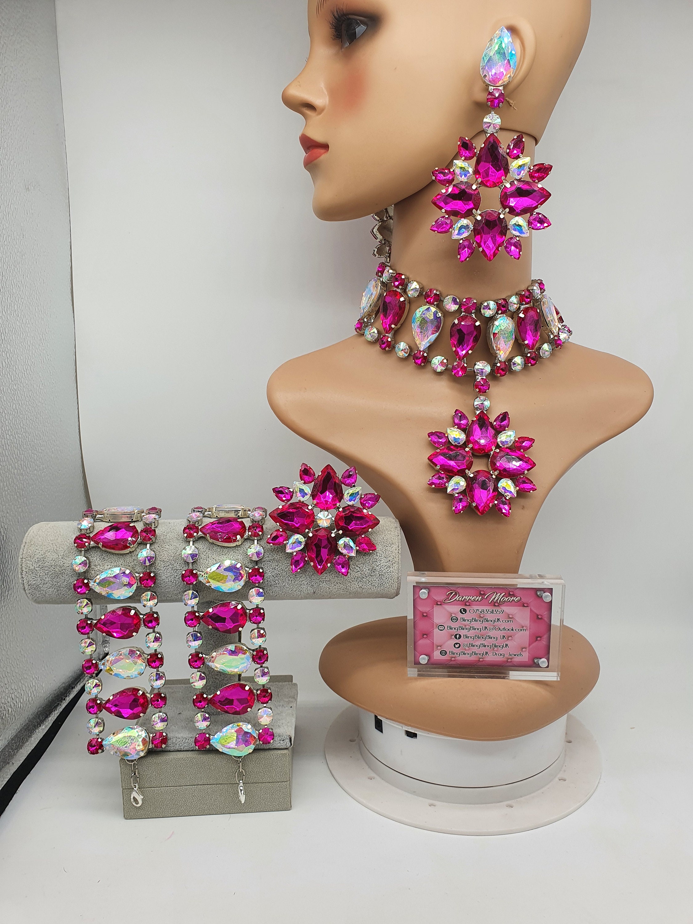 Drag queen jewellery pink and ab necklace and matching Etsy