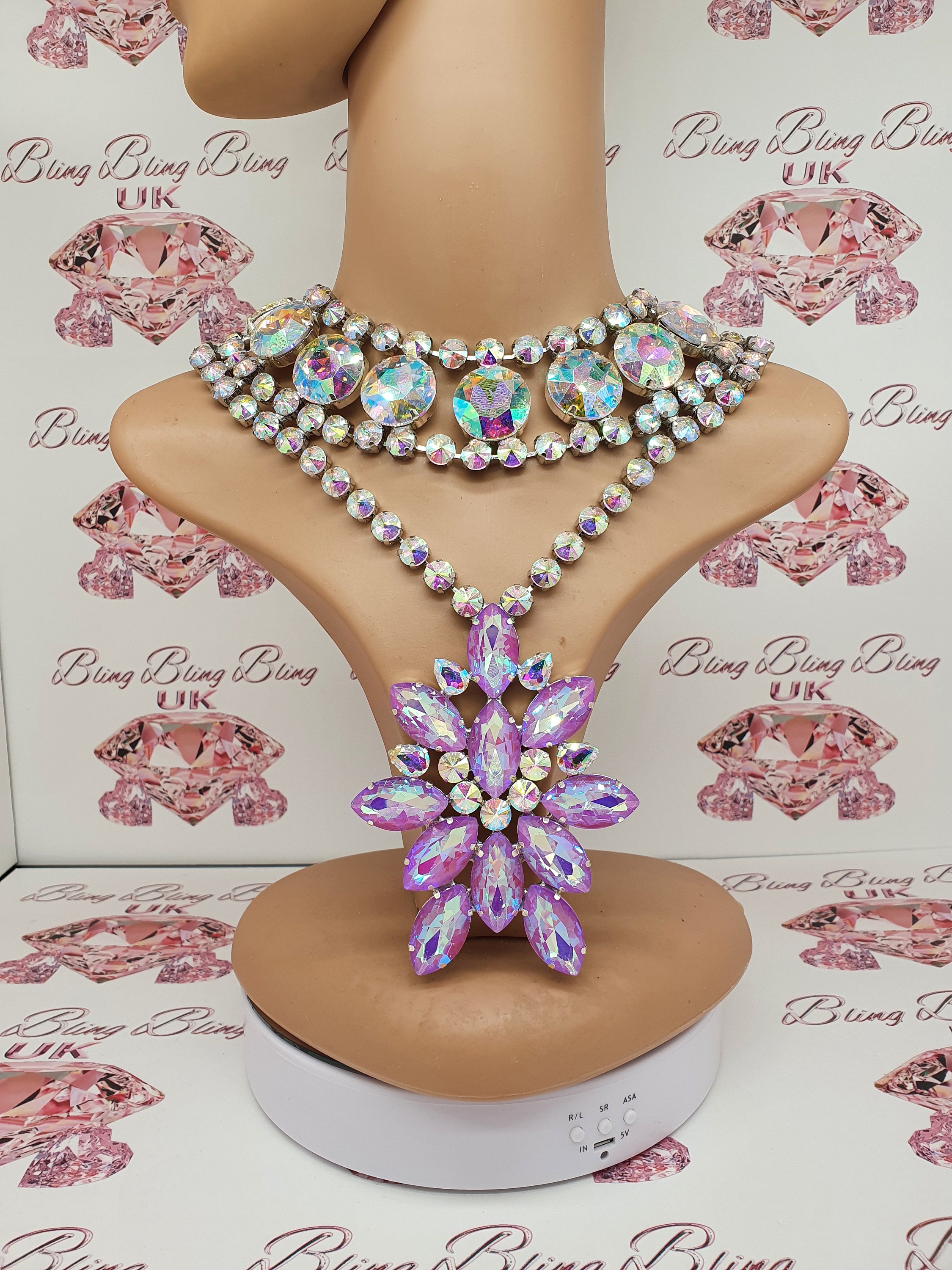 Drag queen jewellery ab and lilac ab necklace Etsy