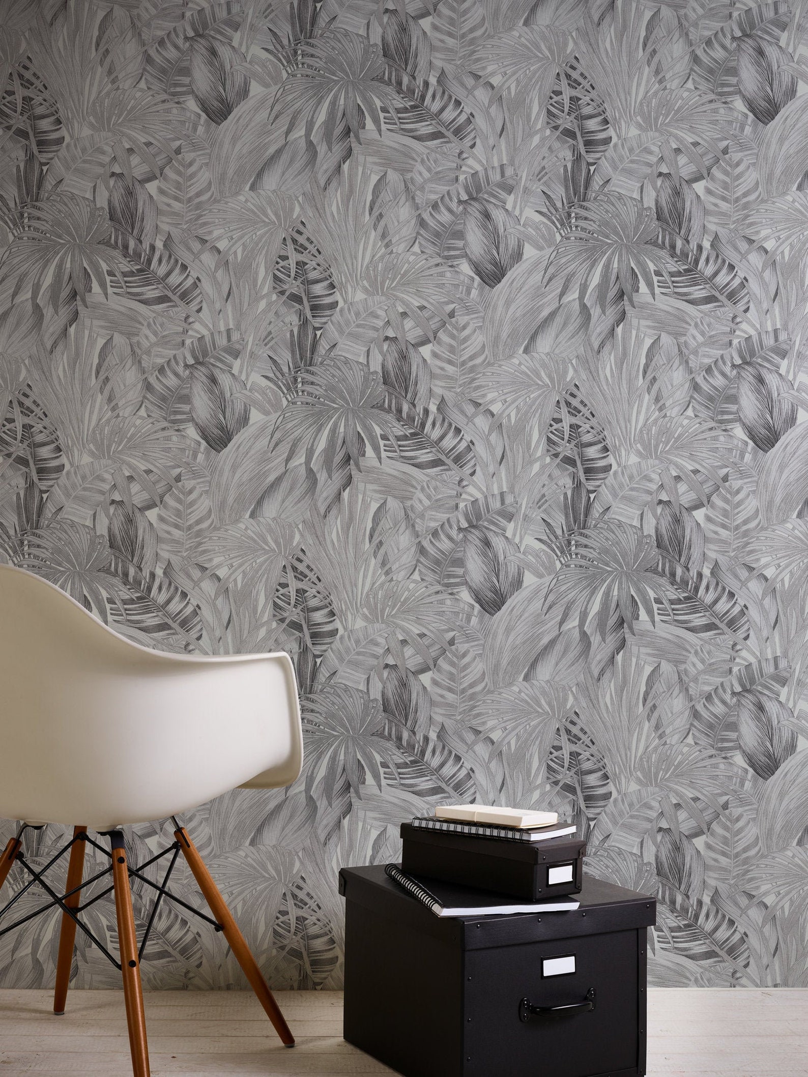 Grey Palm Leaf Wallpaper Grey Palm Tree Wallpaper Palm Etsy