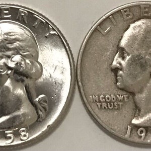 2) 1932-1964 Washington Quarter Gem Bu Uncirculated & Average Circulated 90% Silver