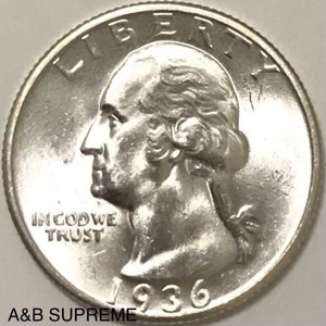 1936 Washington Quarter Gem Bu Uncirculated 90% Silver