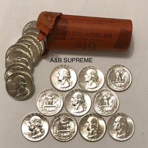 10) TEN Washington Quarters From OBW Roll Estate 1932-1964 Choice-GEM Bu Uncirculated 90% Silver