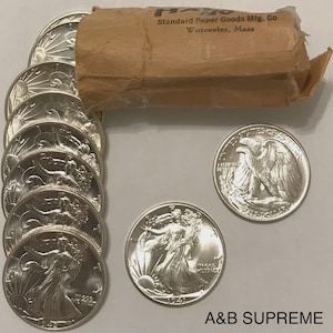 Ein (1) Gehender halber Freiheitsdollar aus dem OBW Roll Quality Hoard CH-GEM Bu Stempelglanz 90% Silber