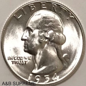 1954 S Washington Quarter Gem Bu Uncirculated 90% Silver