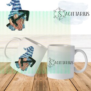 Sagittarius gnome, riding a cosmic arrow, ignites wanderlust with every sip. Embark on adventurous mornings with this enchanting mug design