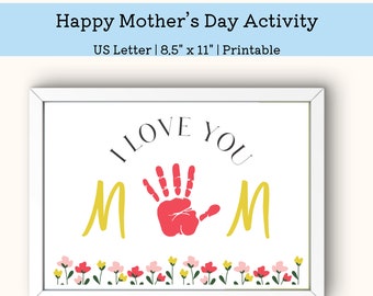 PRINTABLE Mother's Day handprint Art Craft For Kids, I love Mom, Preschool Activities, Kindergarten, Baby First  Keepsake Handprint