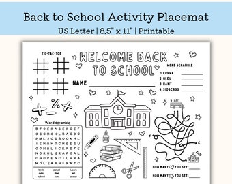 Printable Welcome back to school  Activity Placemat, Kindergarten Worksheet, toddler Activity for Children, pre k PDF, US Letter