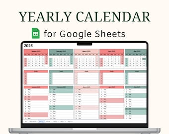 Einfacher Jahreskalender, Boho, Immerwährender Kalender für Google Sheets, Jahresplaner, 5 Jahreskalender, wiederverwendbarer Kalender, Jahreskalender