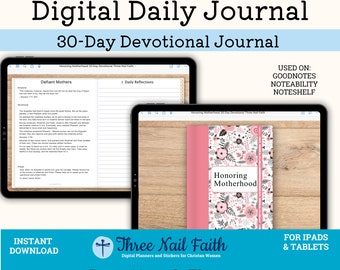 Honoring Motherhood 30 Day Daily Devotional Digital Journal, Christian Faith Journal, Mother's Day devotional journal for women, Goodnotes