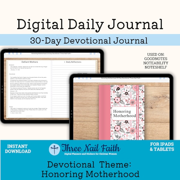 Honoring Motherhood 30 Day Daily Devotional Digital Journal, Christian Faith Journal, Mother's Day devotional journal for women, Goodnotes