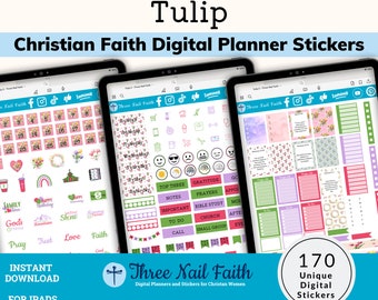 Tulip Digital Planner Sticker Set, Glaube Bibel Vers, Blumen Christliche Digitale Aufkleber für Planer, GoodNotes Element, 2024