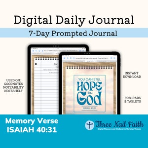 7 Day Scripture Memory Verse Digital Journal, Isaiah 40:31 You Can Still Hope in God, Christian Faith Bible Study Journal, daily Journaling