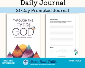 PRINTABLE Through the Eyes of God  21 Day Printable Prompted Journal, Christian Faith Journal, Digital Journal for Christian Women,