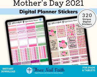 Mother's Day 2021 Digital Planner Weekly Sticker kit, Christian Faith, Bible Verse Stickers, GoodNotes Pre-cropped Stickers, PNG Stickers