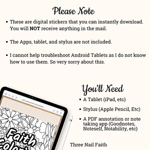 What you will need to use this product: iPad or tablet, stylus or Apple pencil, Annotation apps such as Goodnotes, Noteshelf, or Notability. Due to the nature of Digital Downloads no Refunds.