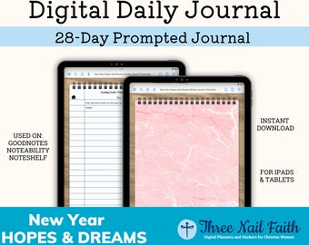 New Year Hopes and Dreams 28 Day Digital Prompted Journal, Christian Faith Journal, Digital Journal for Christian Women, Goodnotes 2023