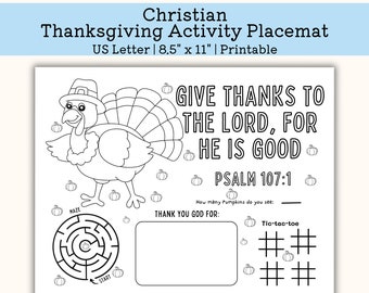 Printable Thanksgiving Activity Placemat, Kindergarten Worksheet, toddler Activity for Children, pre k PDF, US Letter