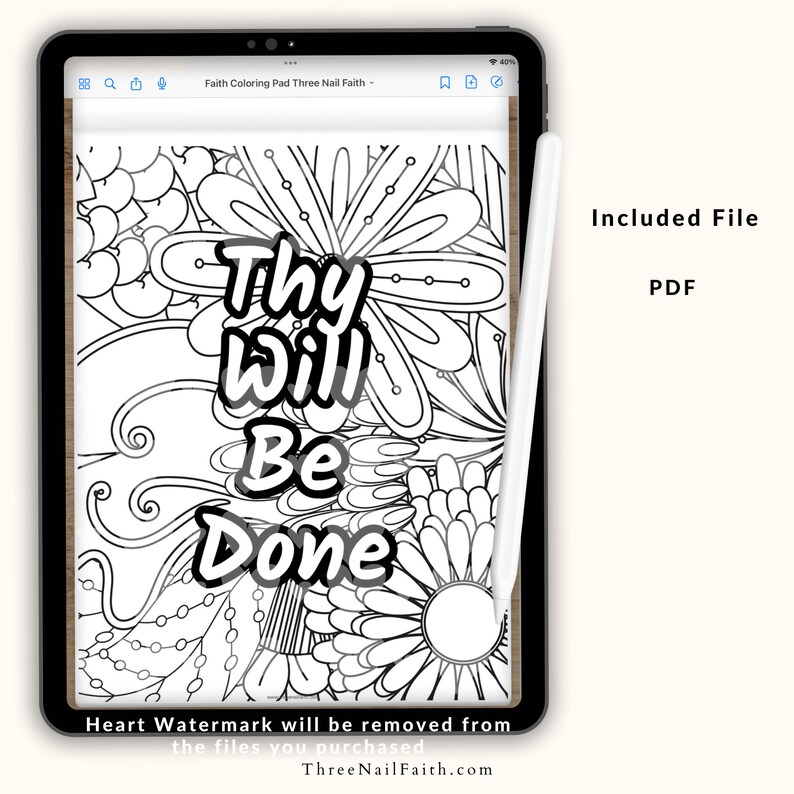 Close view of one of the pages in Faith Digital Coloring book with 40 coloring pages