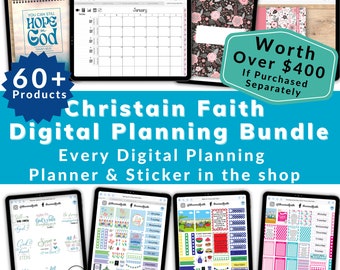 Christian Faith Digital Planner and Digital Stickers Bundle, Everything in the shop, Goodnotes, Noteshelf, Notability, 60+ current products