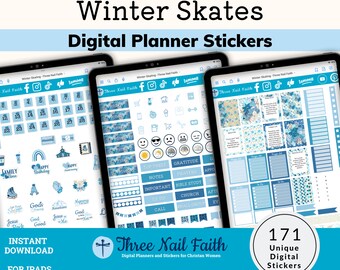 Winter Skating Digital Planner Sticker Set, Faith Bible Verse, Winter Christian Digital Stickers For Planners, GoodNotes Element, 2024